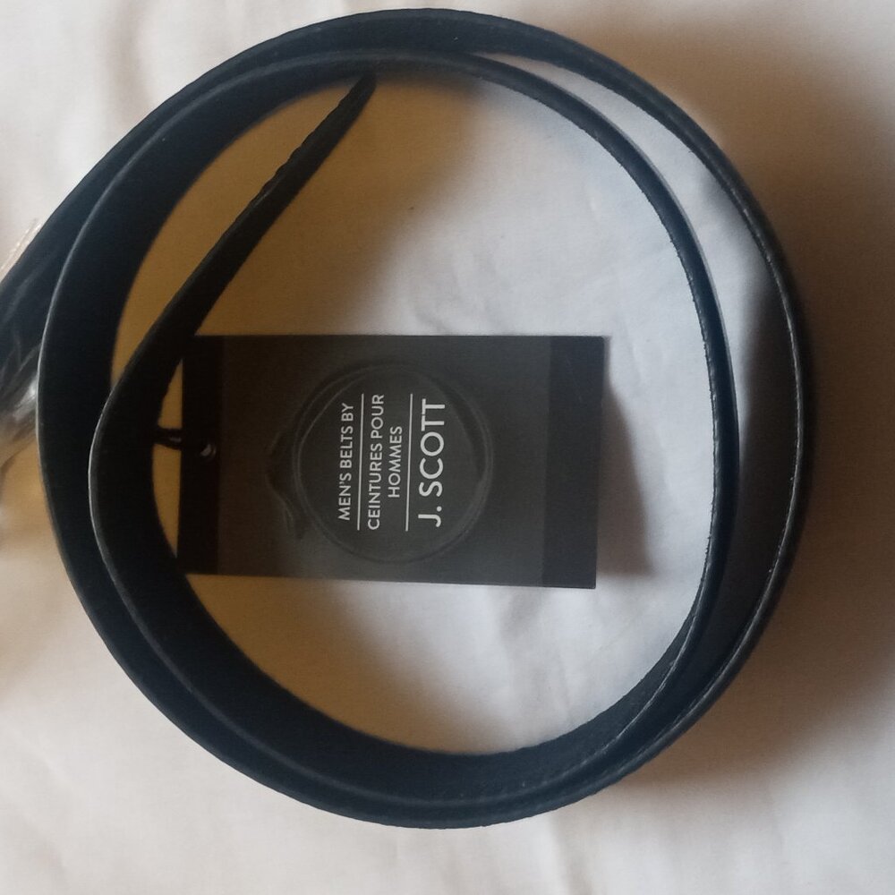 J. Scott Black Genuine Leather Men Belt Size 40-42, 1.25" Width, New With Tags - Picture 3 of 5